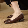 Women's French Vintage Round Toe Slip-On Flats – Low Chunky Heel Mary Jane Style by FitiqueFit