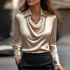 Long Sleeve Satin Swing Collar Top | Elegant Commuter Shirt by FitiqueFit