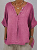 Women's Cotton Linen V-Neck Button-Up Shirt by FitiqueFit