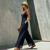 Women's Lace-Spliced Jumpsuit with Pockets – Sleeveless, High Waist, Straight Leg by FitiqueFit