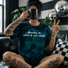 Teal coffee & cuss words embroidered tie dye T-shirt by Madness & Mayhem LLC