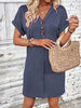 Elegant Button V-Neck Short Sleeve Dress Flattering Casual & Office Wear Simple Dress by Stevvex