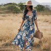Fashion Casual Loose Party Short Sleeve Maxi Split Dress - Summer Dresses for Women by Stevvex