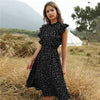 New Summer Dot Print Dress Women Casual Butterfly Sleeve Ruffles Medium Long Chiffon Dress - Summer Fashion Dresses by Stevvex