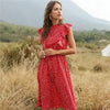 New Summer Dot Print Dress Women Casual Butterfly Sleeve Ruffles Medium Long Chiffon Dress - Summer Fashion Dresses by Stevvex