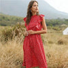 New Summer Dot Print Dress Women Casual Butterfly Sleeve Ruffles Medium Long Chiffon Dress - Summer Fashion Dresses by Stevvex