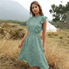 New Summer Dot Print Dress Women Casual Butterfly Sleeve Ruffles Medium Long Chiffon Dress - Summer Fashion Dresses by Stevvex
