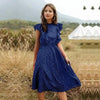 New Summer Dot Print Dress Women Casual Butterfly Sleeve Ruffles Medium Long Chiffon Dress - Summer Fashion Dresses by Stevvex