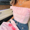 Summer best fashion Elegant Pink Strap Crop Top T Shirt women's fashion flattering tops by Stevvex