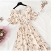 Summer Women Ruffled Short-sleeved Chiffon Dress V-neck High Waist Floral Print Beach Midi Dresses For Women by Stevvex