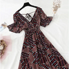 Summer Women Ruffled Short-sleeved Chiffon Dress V-neck High Waist Floral Print Beach Midi Dresses For Women by Stevvex