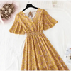 Summer Women Ruffled Short-sleeved Chiffon Dress V-neck High Waist Floral Print Beach Midi Dresses For Women by Stevvex