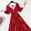 Summer Women Ruffled Short-sleeved Chiffon Dress V-neck High Waist Floral Print Beach Midi Dresses For Women by Stevvex