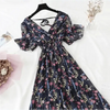 Summer Women Ruffled Short-sleeved Chiffon Dress V-neck High Waist Floral Print Beach Midi Dresses For Women by Stevvex