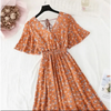 Summer Women Ruffled Short-sleeved Chiffon Dress V-neck High Waist Floral Print Beach Midi Dresses For Women by Stevvex