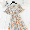 Summer Women Ruffled Short-sleeved Chiffon Dress V-neck High Waist Floral Print Beach Midi Dresses For Women by Stevvex