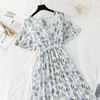 Summer Women Ruffled Short-sleeved Chiffon Dress V-neck High Waist Floral Print Beach Midi Dresses For Women by Stevvex