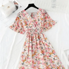 Summer Women Ruffled Short-sleeved Chiffon Dress V-neck High Waist Floral Print Beach Midi Dresses For Women by Stevvex
