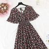 Summer Women Ruffled Short-sleeved Chiffon Dress V-neck High Waist Floral Print Beach Midi Dresses For Women by Stevvex