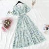 Summer Women Ruffled Short-sleeved Chiffon Dress V-neck High Waist Floral Print Beach Midi Dresses For Women by Stevvex
