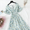Summer Women Ruffled Short-sleeved Chiffon Dress V-neck High Waist Floral Print Beach Midi Dresses For Women by Stevvex