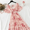 Summer Women Ruffled Short-sleeved Chiffon Dress V-neck High Waist Floral Print Beach Midi Dresses For Women by Stevvex
