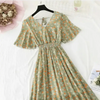 Summer Women Ruffled Short-sleeved Chiffon Dress V-neck High Waist Floral Print Beach Midi Dresses For Women by Stevvex
