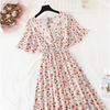 Summer Women Ruffled Short-sleeved Chiffon Dress V-neck High Waist Floral Print Beach Midi Dresses For Women by Stevvex
