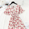 Summer Women Ruffled Short-sleeved Chiffon Dress V-neck High Waist Floral Print Beach Midi Dresses For Women by Stevvex