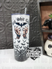 Bat shit crazy 20 oz tumbler (finished product) WITH CHECKERED STRAW by Madness & Mayhem LLC