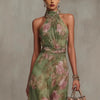 Green Graffiti Print Mesh Suspender Maxi Dress – High-Waist Irregular Slit Streetwear Dress by FitiqueFit