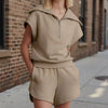 Half-Zip Lapel Sweatshirt & Shorts Two-Piece Set | 6 Colors by FitiqueFit