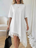 Women's Lace Trim Asymmetric Three-Quarter Sleeve Dress by FitiqueFit