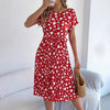 Casual Contrast Color Love Heart Short Sleeve Waist-controlled Pleated Dress