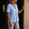 Women's Pleated Cotton-Linen Short-Sleeve Shirt – 5 Colors S–XXL by FitiqueFit