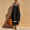 Women's Contrast Strap Casual Loose Midi Dress – Linen Blend by FitiqueFit