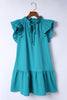 Green Tiered Ruffled Sleeves Mini Dress with Pockets