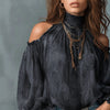 Women's Retro Cashew Print Off-Shoulder Blouse with Lantern Sleeves by FitiqueFit
