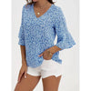 Womens Summer Floral Print Blouses V-Neck Flare Sleeve Tops by FitiqueFit