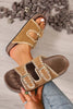Camel Embroidered Trim Retro Buckle Faux Suede Slippers by Wild and Free Boutique
