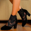 Lace-Embroidered Mesh Chunky-Heel Ankle Boots | Black & White EU 35–43 by FitiqueFit