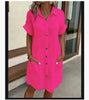 Women's Cotton Linen Shirt Dress – V-Neck Button-Front A-Line Dress by FitiqueFit