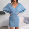 Cross V-Neck Bat-Sleeve Hairy Dress – Autumn/Winter by FitiqueFit