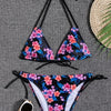 Sunset Bloom 2-Piece Triangle Bikini Set for Women – Vibrant Random Floral Print Halter Neck Swimsuit with Tie-Back Tie-Side Bottoms & High Cut Legs – Women's High-Stretch Swimwear for Summer Beach Escapes by Stevvex