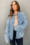 Myosotis Denim Jacket Zip Up With Elastic Hem Raglan Sleeves
