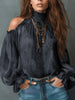 Women's Retro Cashew Print Off-Shoulder Blouse with Lantern Sleeves by FitiqueFit