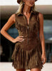 Women's Suede Western Tassel Sleeveless Slim-Fit Midi Dress by FitiqueFit