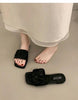 Minimalist Pleated Flat Slide Sandals – Square Toe Faux Leather by FitiqueFit