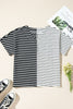 Stripe Two Tone Colorblock V-Neck T-Shirt