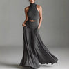Women's Sleeveless High-Neck Top & Elegant Long A-Line Dress Two-Piece Set by FitiqueFit